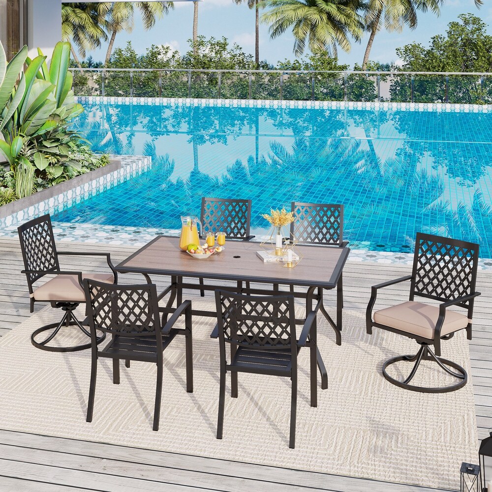 Outdoor Patio Rectangular Dining Table Set with 4 x Dining Chairs  2 x Swivel Chairs