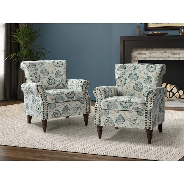 Nyctelius Traditional Nailhead Trim Accent Armchair with Floral Pattern Set of 2 by HULALA HOME