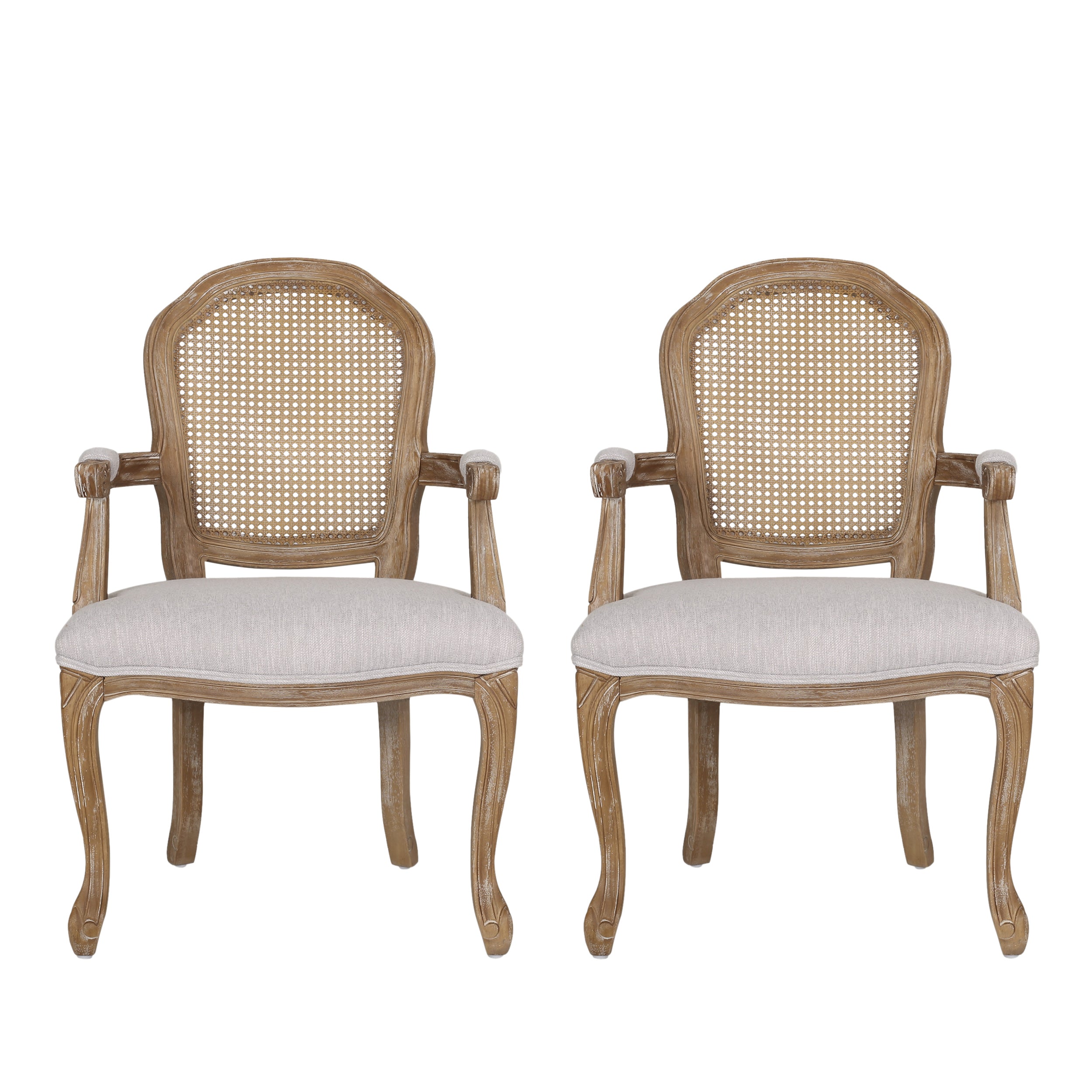 Mariette French Country Wood and Cane Upholstered Dining Chair, Set of 2