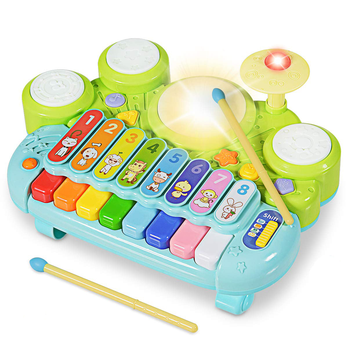 Costzon 3 in 1 Musical Toy, Electronic Xylophone with Game Drum, Kids' Drum & Percussion Instruments