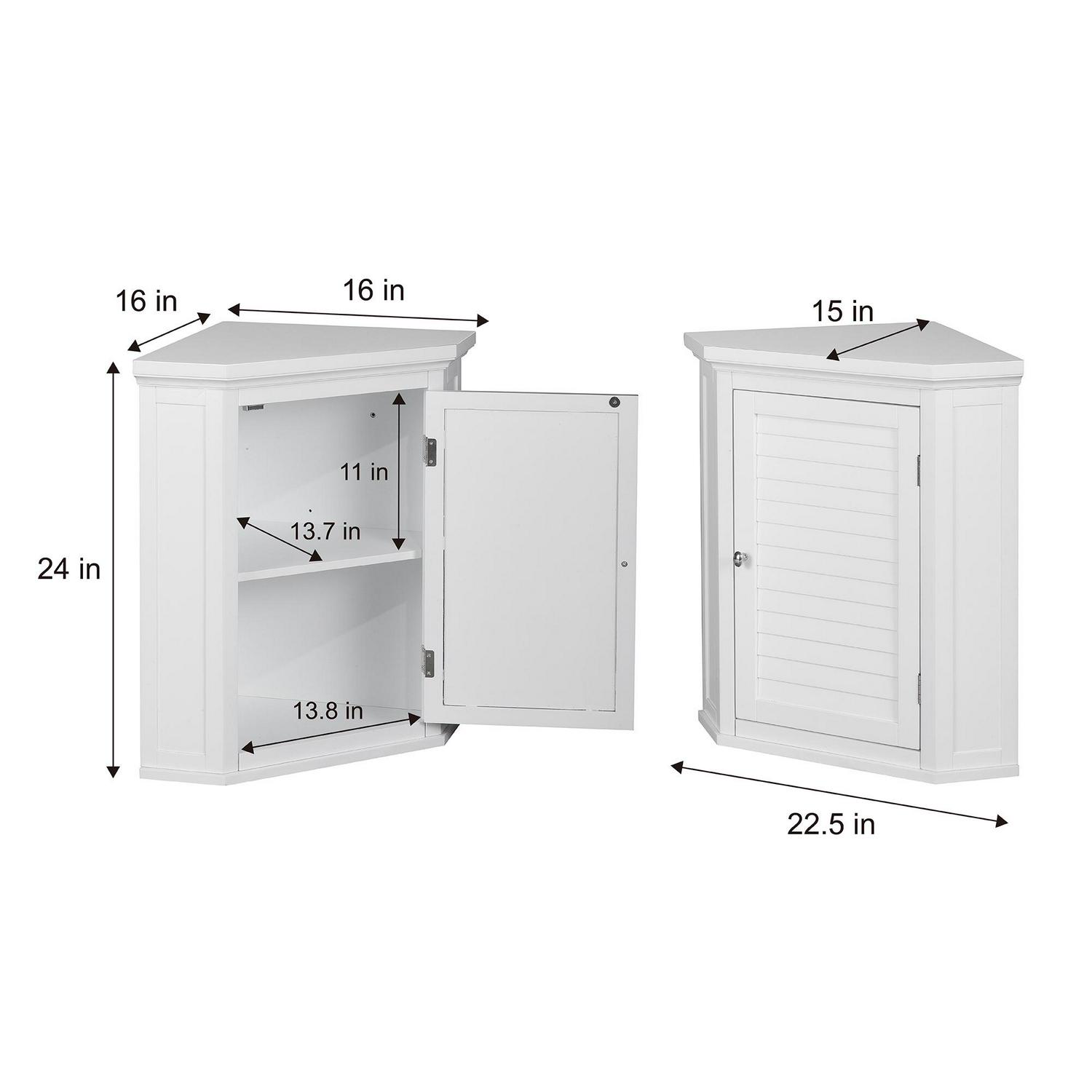 Teamson Home Glancy One Shutter Door Wooden Removable Corner Wall Cabinet， White