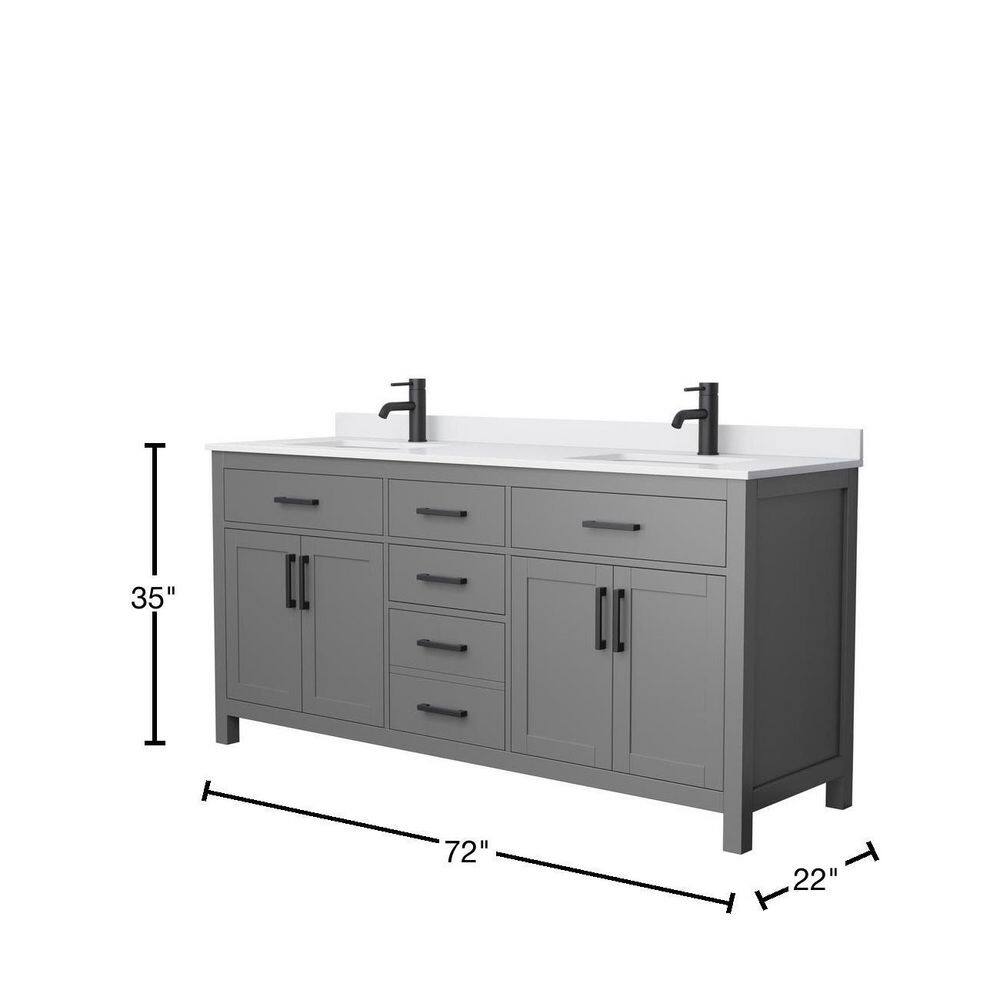 Wyndham Collection Beckett 72 in. W x 22 in. D x 35 in. H Double Sink Bathroom Vanity in Dark Gray with White Cultured Marble Top WCG242472DGBWCUNSMXX