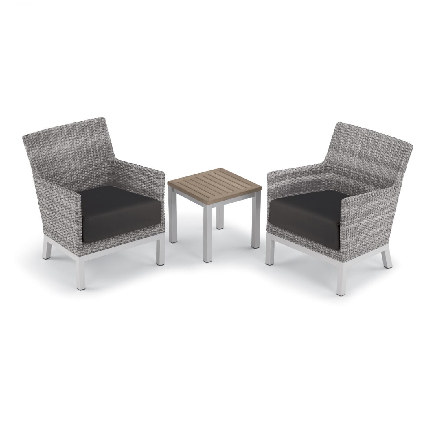 Argento 3 Piece Wicker Patio Conversation Set W/ Tekwood Vintage End Table and Jet Black Cushions By Oxford Garden