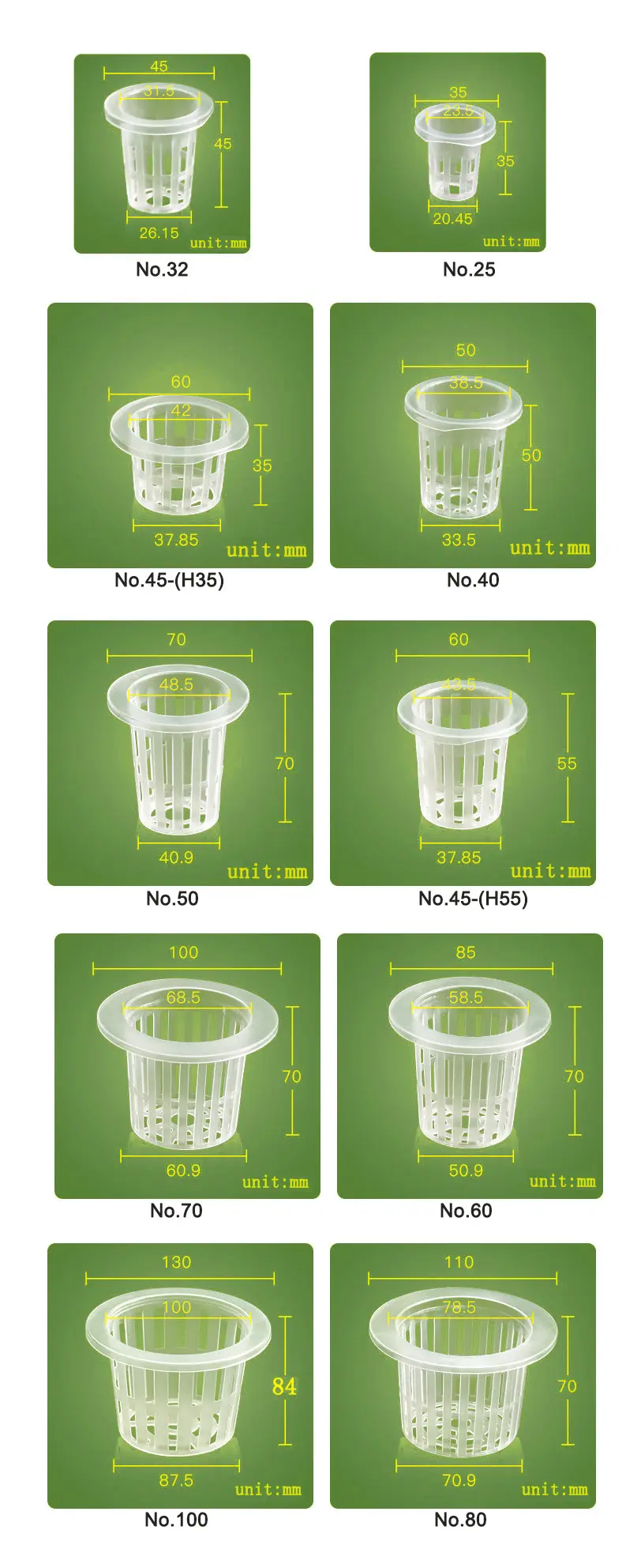 hydroponics net basket Mesh Net Pot Cup for agriculture green house