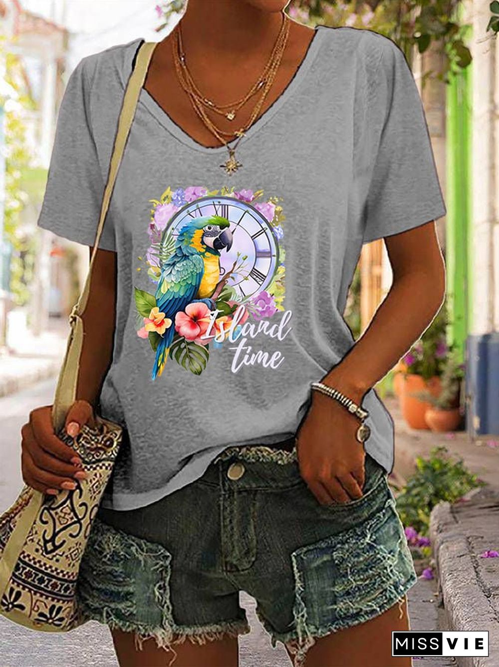 Women's Retro Parrothead Graphic Casual T-Shirt