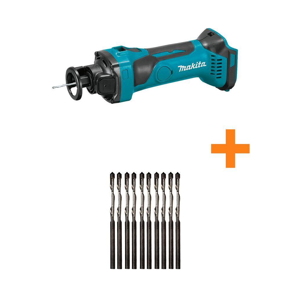 Makita 18V LXT Lithium-Ion Cordless Cut-Out Tool with bonus 18 in. Spiral Cut Out Bit Drywall Guide Tips (10-Pack) XOC01Z-193452-3