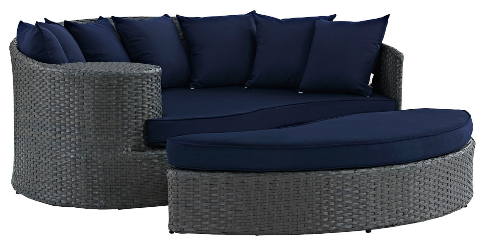 Sojourn Outdoor Wicker Rattan Sunbrella Daybed   Tropical   Outdoor Lounge Sets   by Modway  Houzz