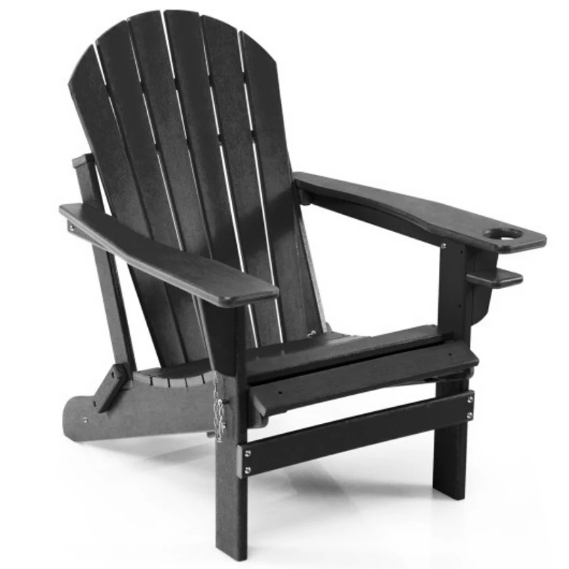 Patio All-Weather Folding Adirondack Chair with Pull-Out Ottoman