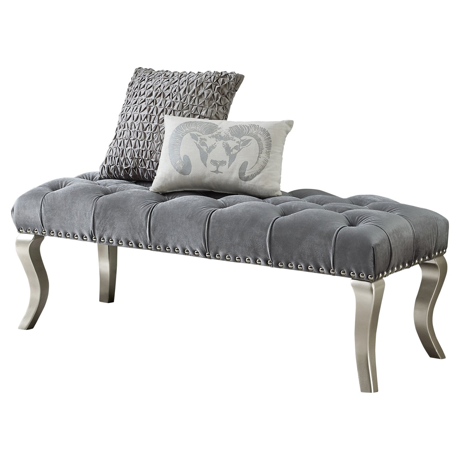 Roundhill Furniture Maxem Tufted & Upholstered Bench, Gray