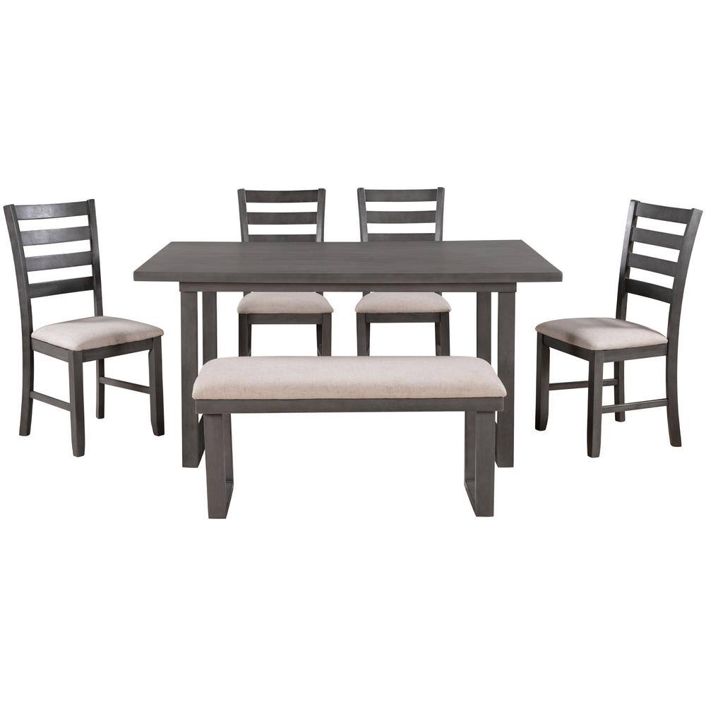 Harper  Bright Designs 6-Piece Rrectangle Wood Top Gray Dining Table Set with 4 Chairs and Bench XW009AAE