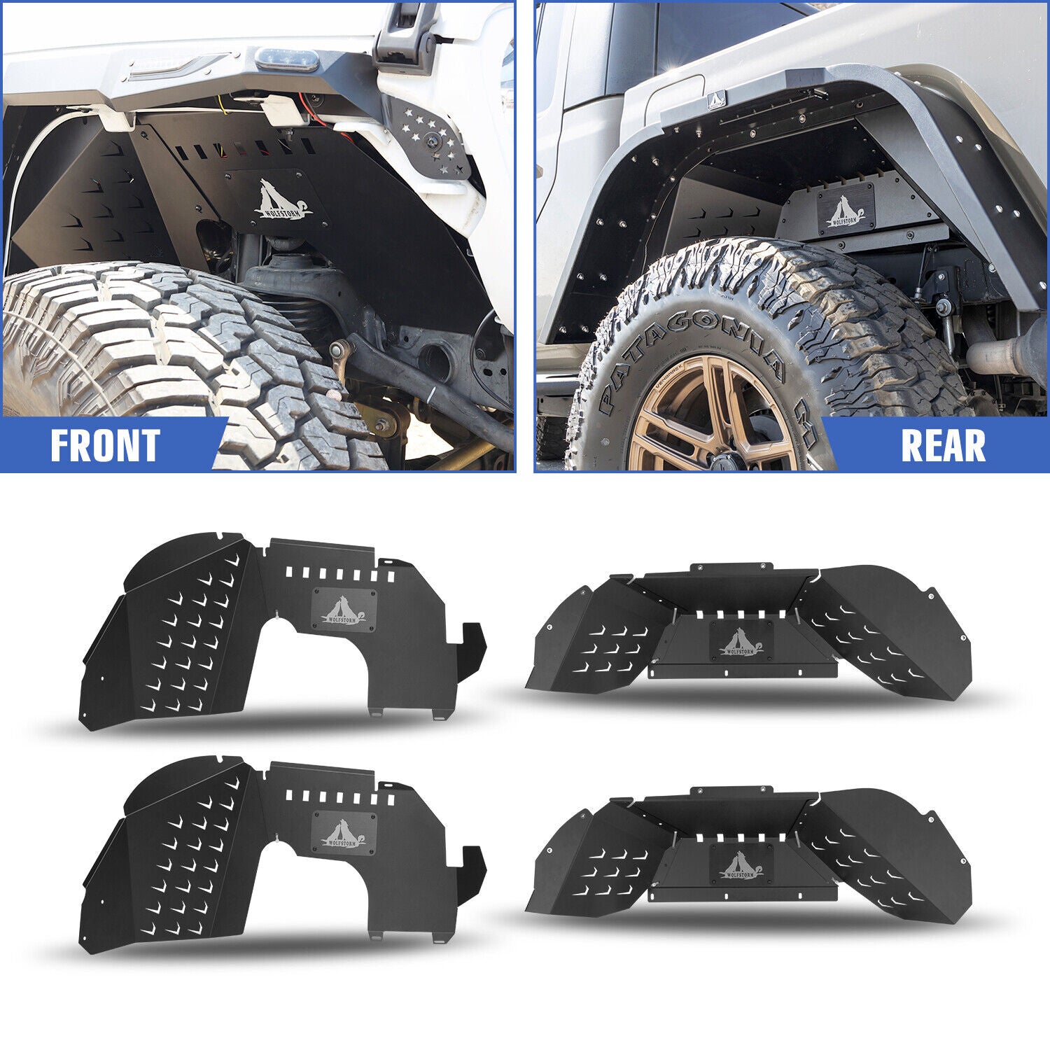 WOLFSTORM FrontandRear Inner Fenders Liners for 2019-2022 Jeep Gladiator JT Offroad Powder Coat Steel