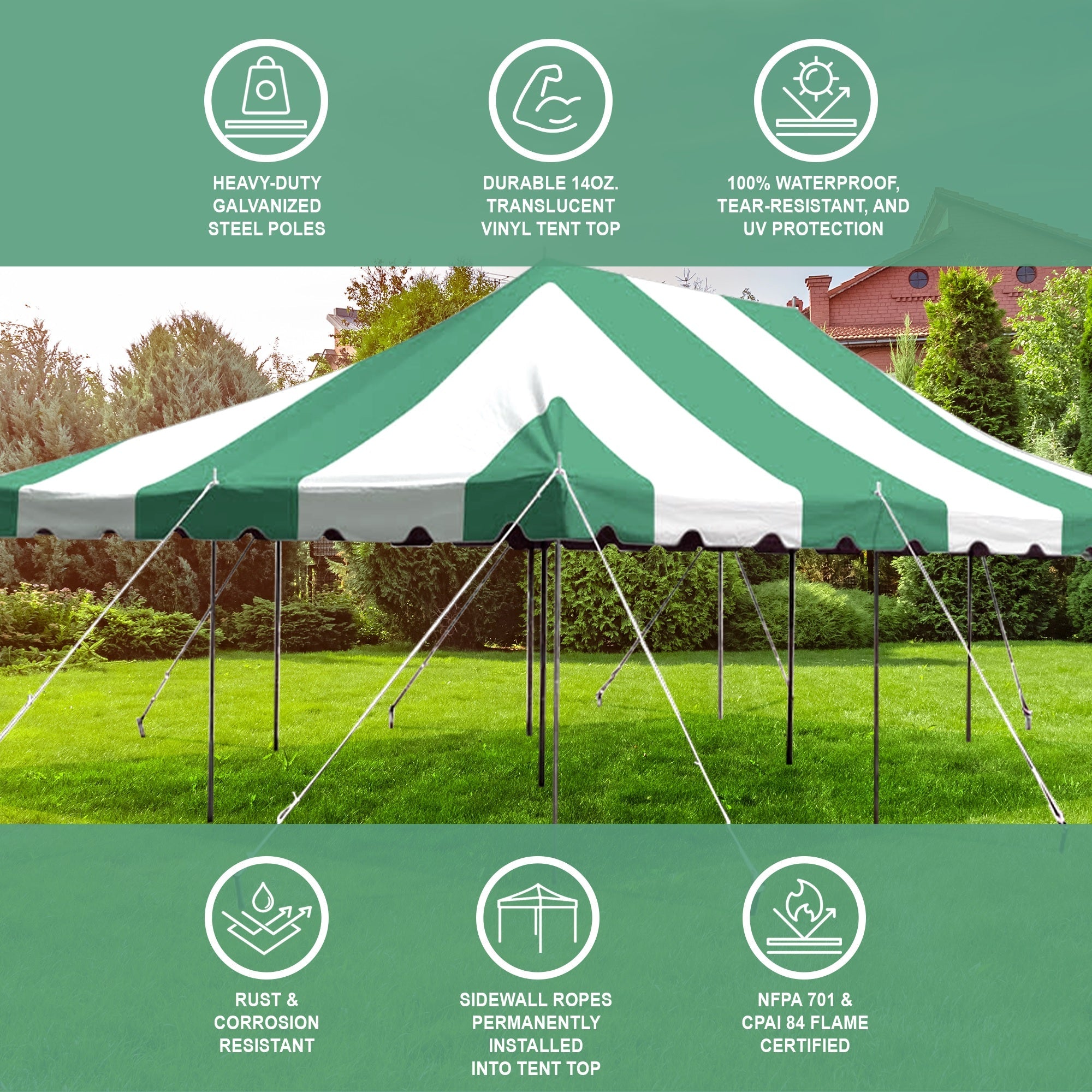 Party Tents Direct Weekender Outdoor Canopy Pole Tent, Green, 20 ft x 30 ft