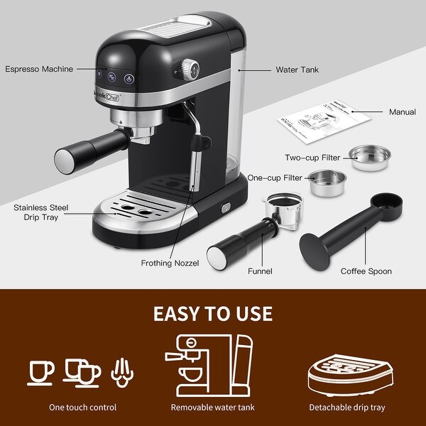 1350W High Performance 20-Bar Espresso Machine with 1.4 Ldetachable Transparent Water Tank and Safety Valve