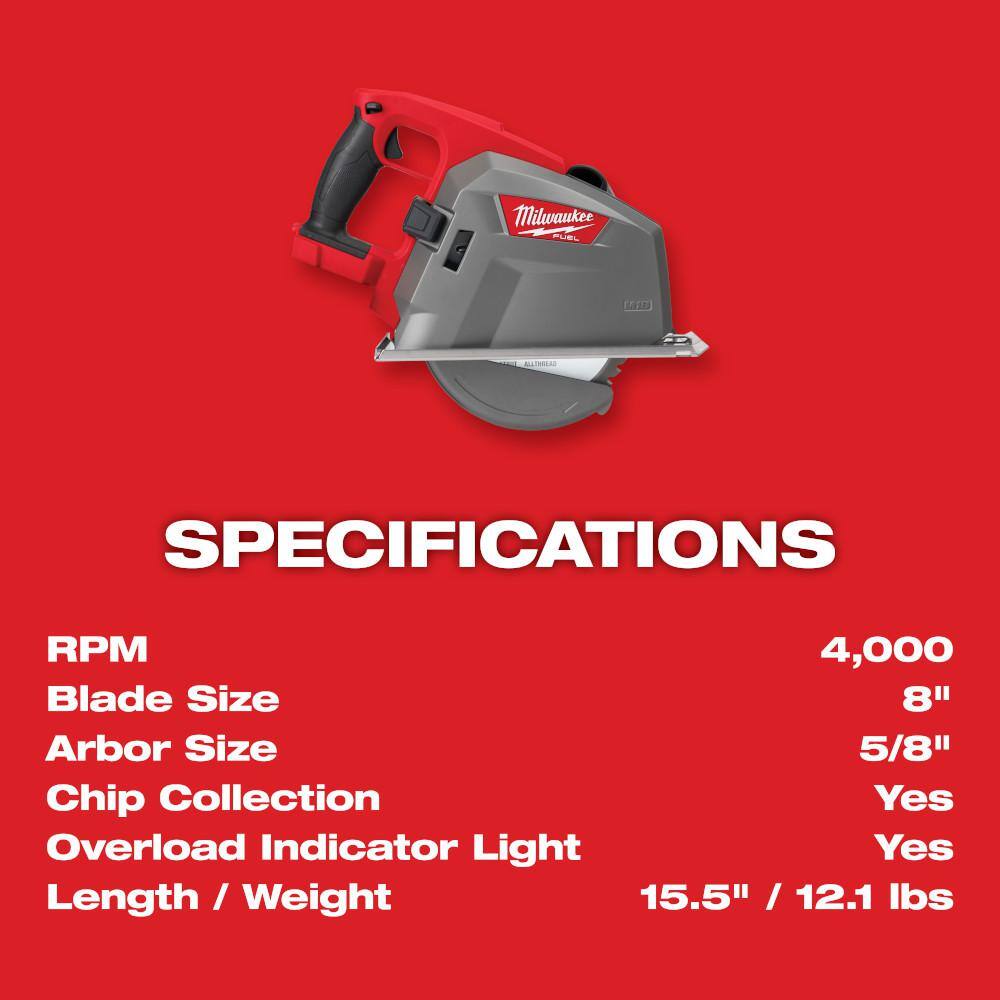 MW M18 FUEL 18-Volt 8 in. Lithium-Ion Brushless Cordless Metal Cutting Circular Saw with M18 Compact 38 in. Impact Wrench 2982-20-2854-20