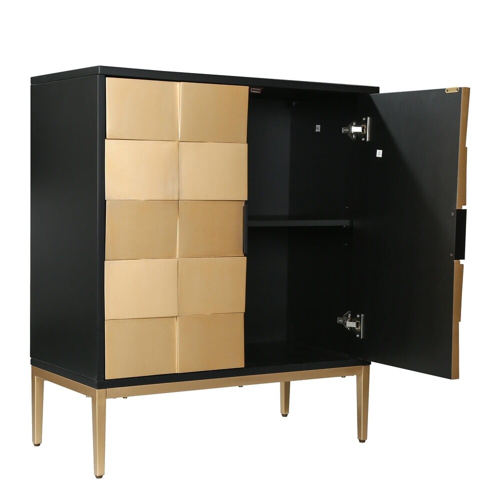 2 Door Accent Sideboard Vintage Wood Media Storage Accent Cabinet Black Brass   31.5\