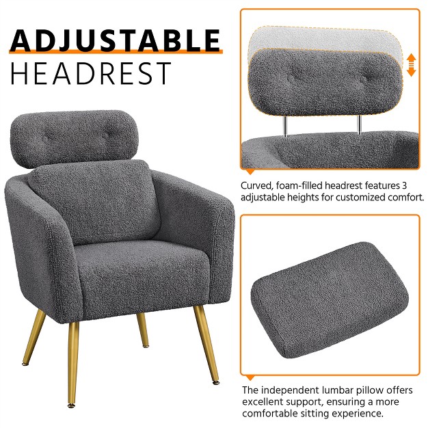 Yaheetech Boucle Barrel Accent Chair With Adjustable Headrest