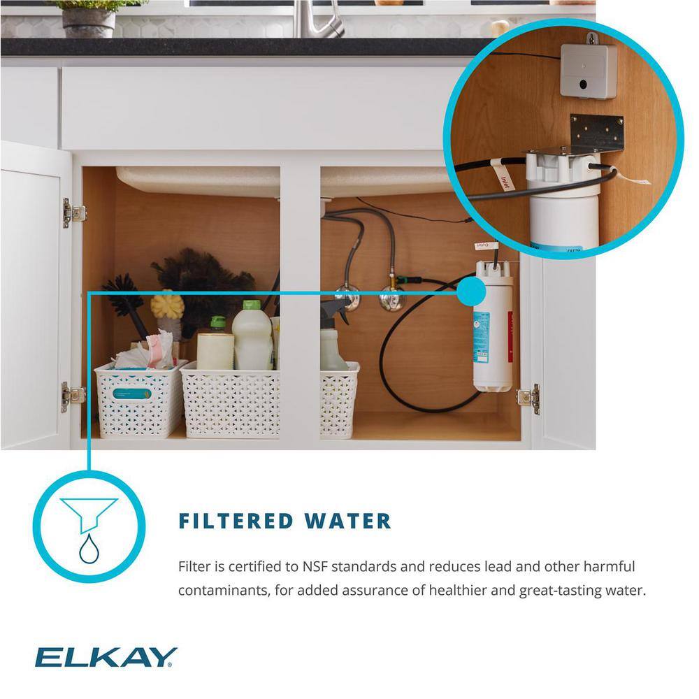 Elkay Classic White Quartz 33 in. Single-Bowl Undermount Kitchen Sink with Filtered Faucet and Accessories ELGRU13322WHFLC