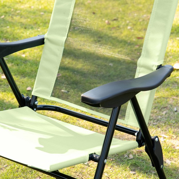 Outsunny Set Of 4 Folding Patio Chairs Camping Chairs With Adjustable Sling Back Removable Headrest Armrest For Garden Backyard Lawn Green