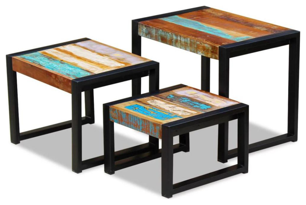 Vidaxl Three Piece Nesting Tables Solid Reclaimed Wood  243279   Industrial   Coffee Table Sets   by BisonOffice  Houzz