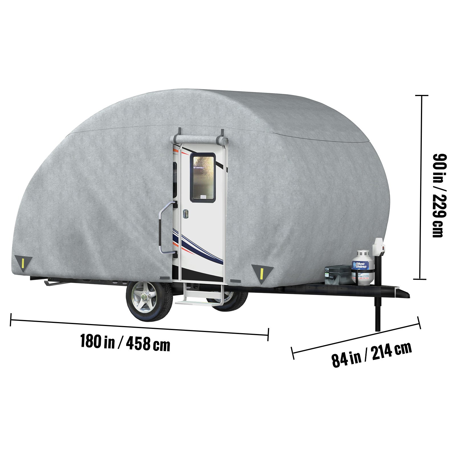 VEVORbrand Teardrop Trailer Cover Classic Accessories over Drive PolyPRO3 ， Fits 12' - 15'L， 7'W， Teardrop Trailer Covers 12 feet -15 feet Front Door