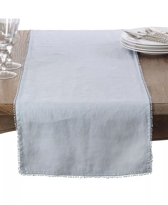 Saro Lifestyle Pom Pom Design Linen Dining Room Table Runner