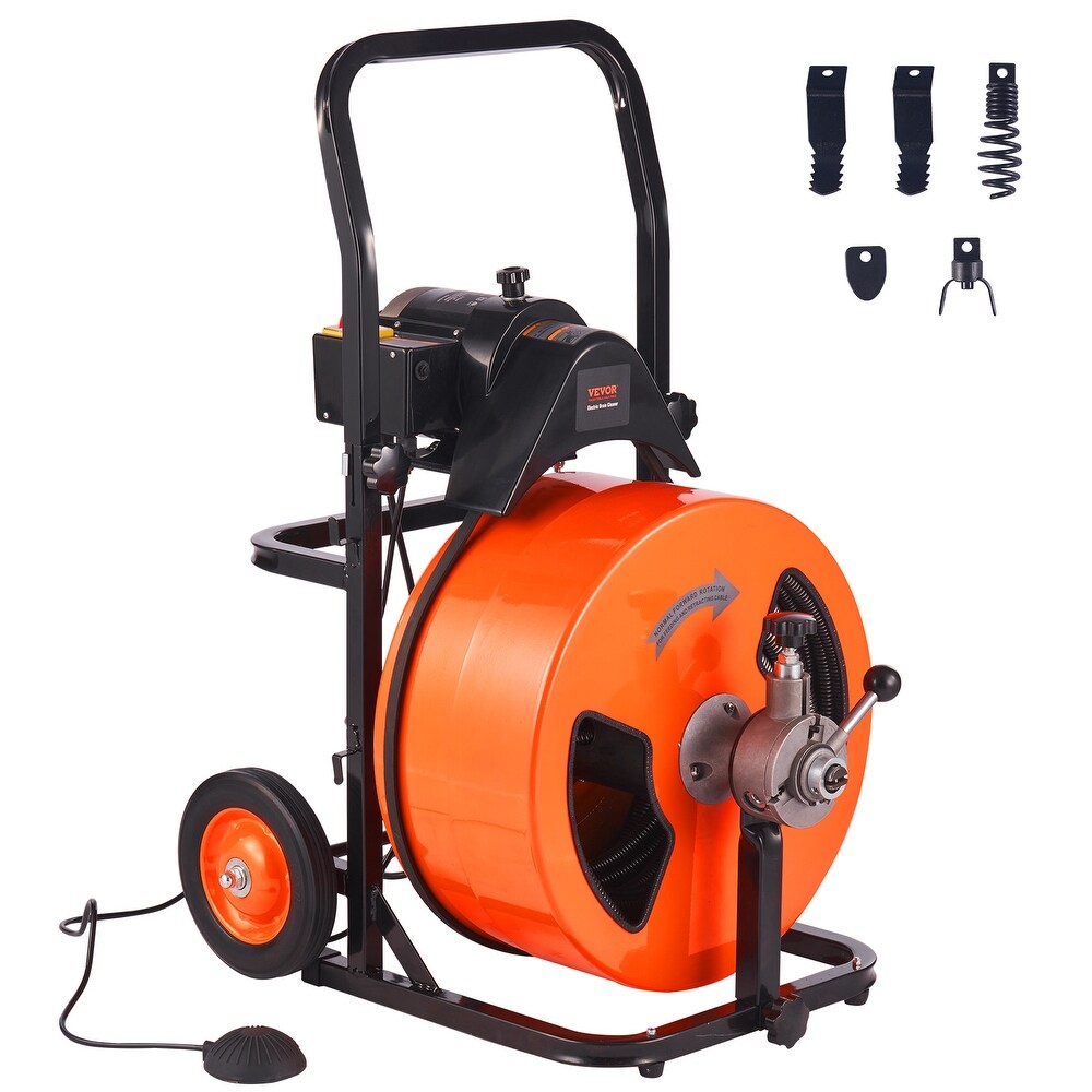 VEVOR 1800rpm Drain Cleaning Machine Sewer Auger Auto Feed with 4 Cutter Air activated Foot Switch for 1\