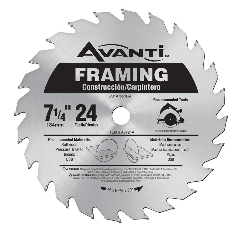 Freud Avanti 7-1/4 in. D X 5/8 in. Carbide Tip Steel Framing Blade 24 teeth 1 pc