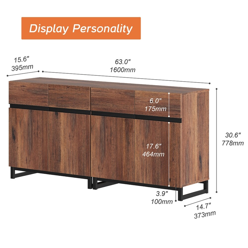 WAMPAT Modern TV Stand with Storage Cabinets for Living Room Bedroom Brown