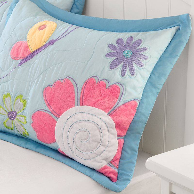 Mi Zone Kids Blooming Butterflies Reversible Quilt Set with Throw Pillow