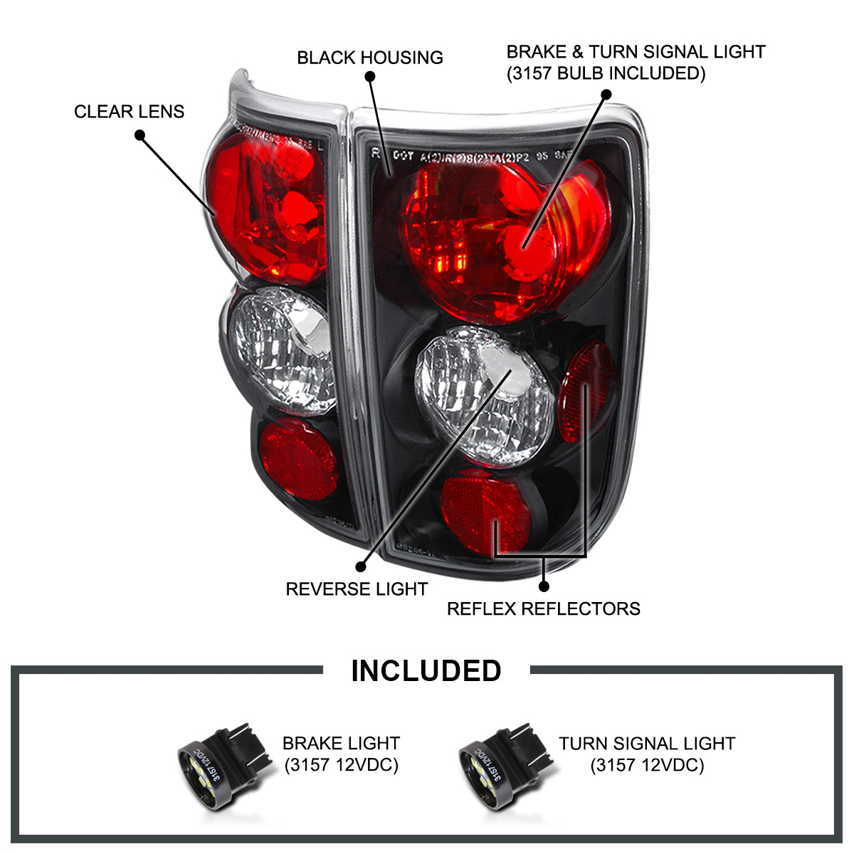 Spec-D Tuning Black Tail Lights Compatible with 1995-2004 Chevy Blazer ， 1995-2001 GMC Jimmy ， 1998-2000 GMC Envoy ， 1996-2001 Oldsmobile Bravada Left + Right Pair Assembly