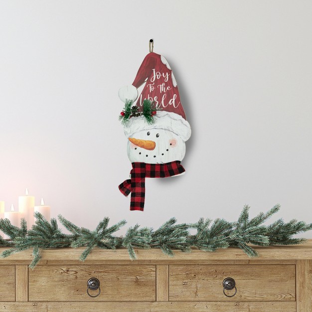 Joy To The World Snowman In Santa Hat Christmas Wall Decoration