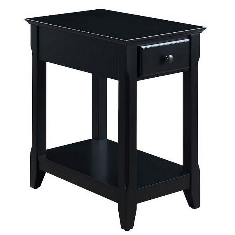 Accent Table with 1 Drawer and Bottom Shelf， Black