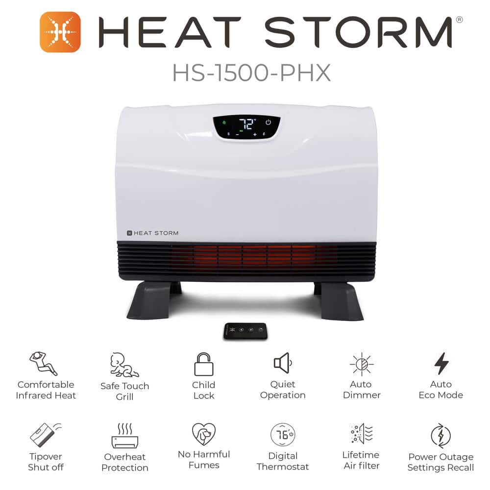 Heat Storm Phoenix Floor to Wall Unit 1500Watt Infrared Quartz Portable Heater with BuiltIn Thermostat and Over Heat Sensor