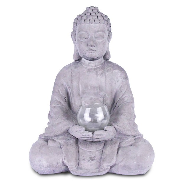 14 17 quot cement Composite Meditating Buddha Statue Tealight Candle Holder Gray Rosemead Home amp Garden Inc