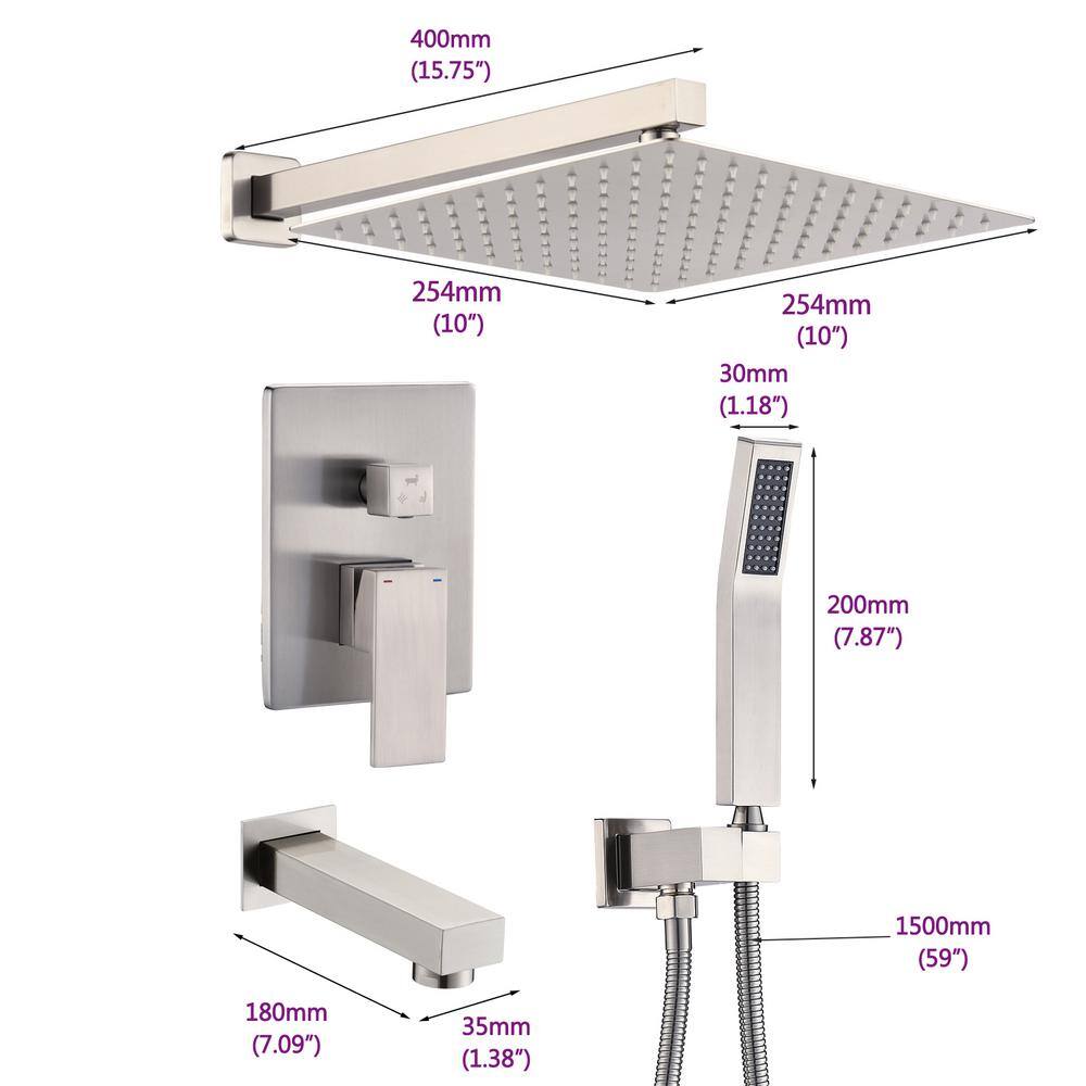 YASINU Single Handle 1-Spray Rainfall Tub and Shower Faucet with Shower Handheld in Brushed Nickel (Valve Included? YNAH801-10BN