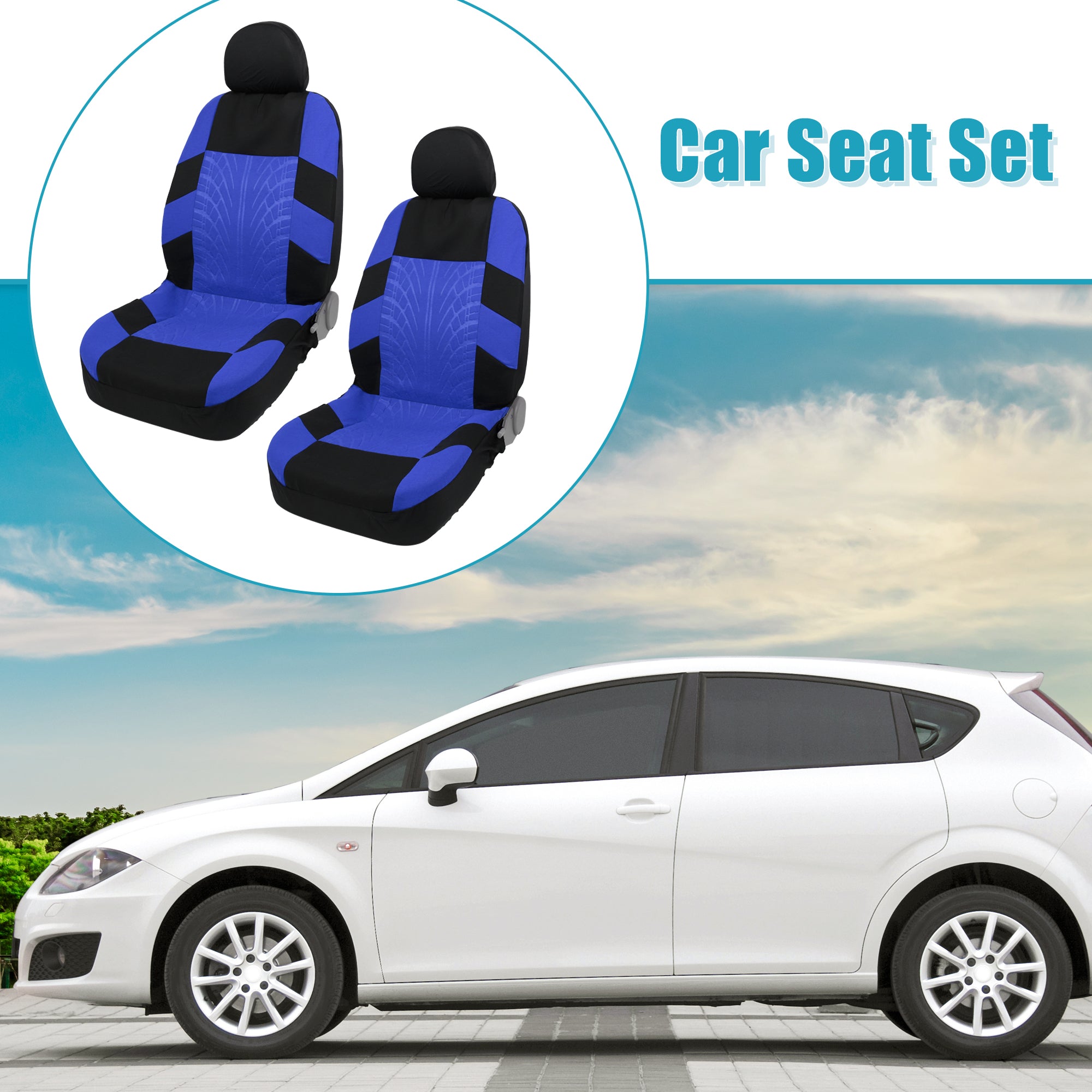 Unique Bargains Universal Front Seat Cover Kit Cloth Fabric Seat Protector Pad for Most Car Auto Truck Blue