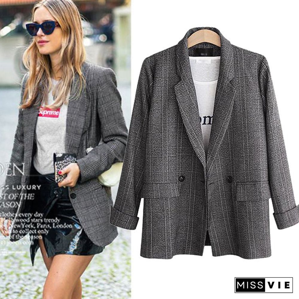 Retro Simple Loose Plaid Suit Jacket Jacket