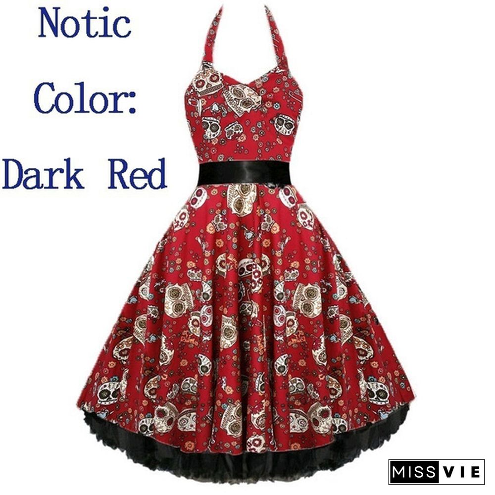 Women Hlater Elegant Pinup Floral Print Retro 1950S Style Cocktail Rockabilly Evening Party Gown Swing Pleated Dress