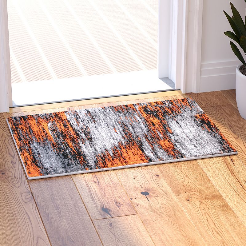 Masada Rugs Masada Rugs Trendz Collection 2'x3' Modern Contemporary Area Rug Mat in Orange， Gray and Black - Design Trz863