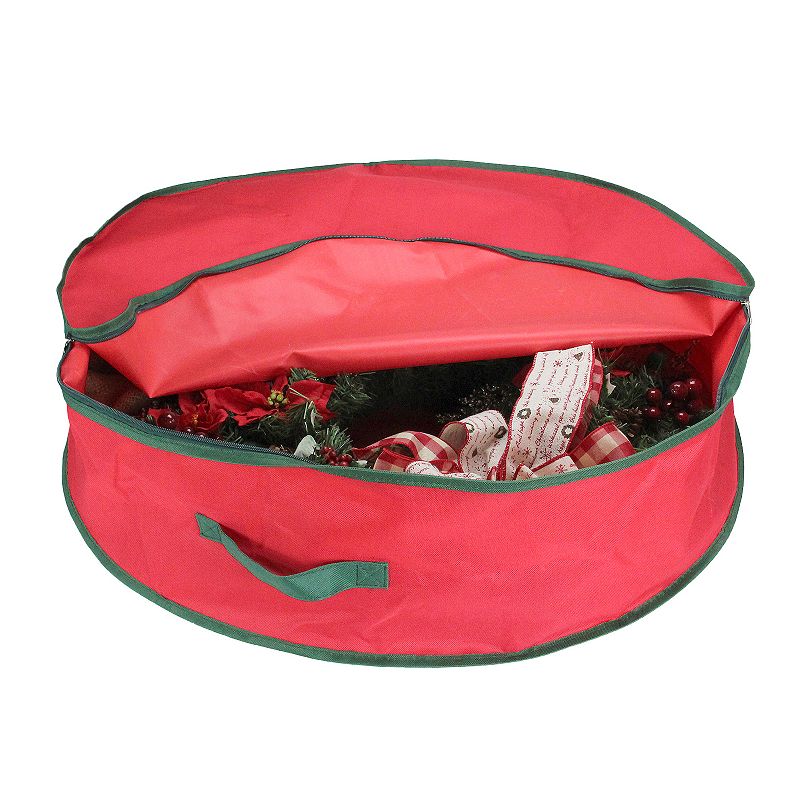 24” Red and Green Christmas Wreath Storage Bag