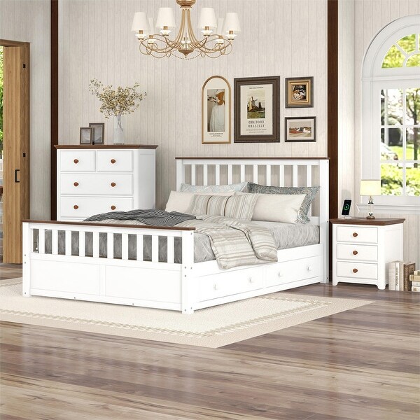 3-Pieces Bedroom Sets Full/Queen Size Platform Bed with Nightstand and Storage Chest - - 36883388