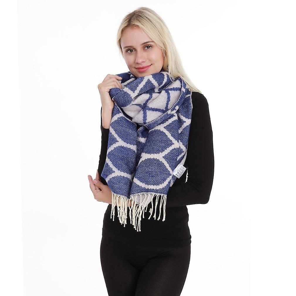 Winter Scarf With Geometric Pattern Warm Shawl With Tassel For Lady