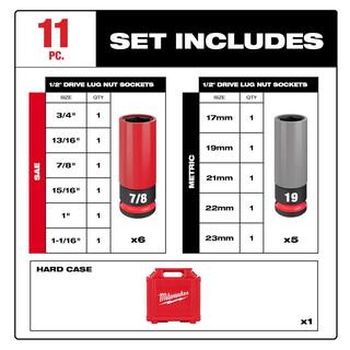 MW SHOCKWAVE Impact-Duty 12 in. Drive Deep SAE  Metric Lug Nut Impact Socket Set (11-Piece) 49-66-7833