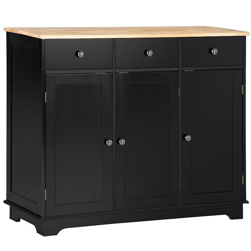 HOMCOM Modern Sideboard with Rubberwood Top， Buffet Cabinet with Storage Cabinets， Drawers and Adjustable Shelves for Living Room， Kitchen， Black