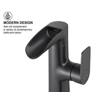 Zalerock Waterfall Single Handle Single Hole Bathroom Faucet in Matte Black WPMP003