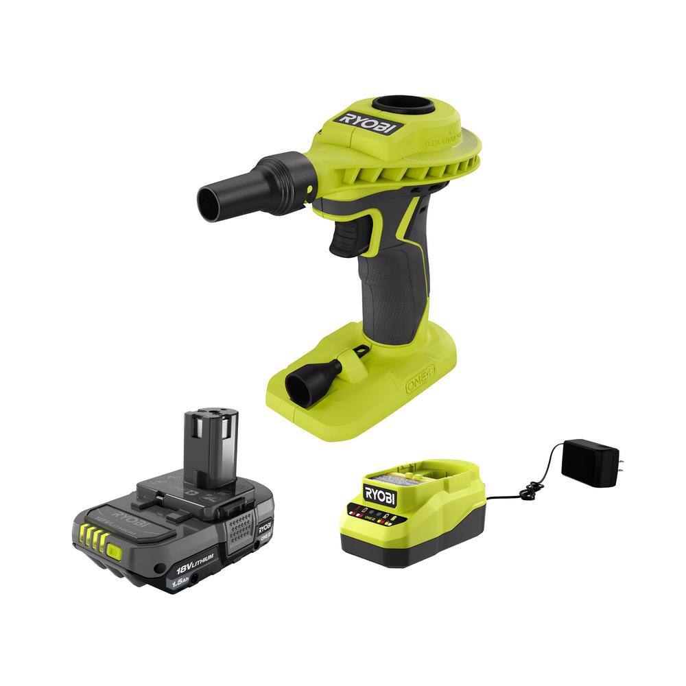 RYOBI ONE+ 18V Cordless High Power Portable Inflator Kit with 1.5 Ah Battery Charger and Accessories P738KN