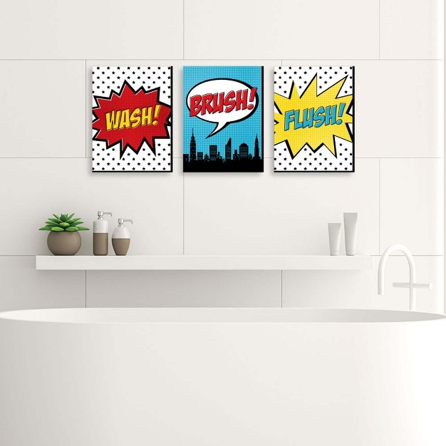 Big Dot Of Happiness Bam Superhero Kids Bathroom Rules Wall Art 7 5 X 10 Inches Set Of 3 Signs Wash Brush Flush