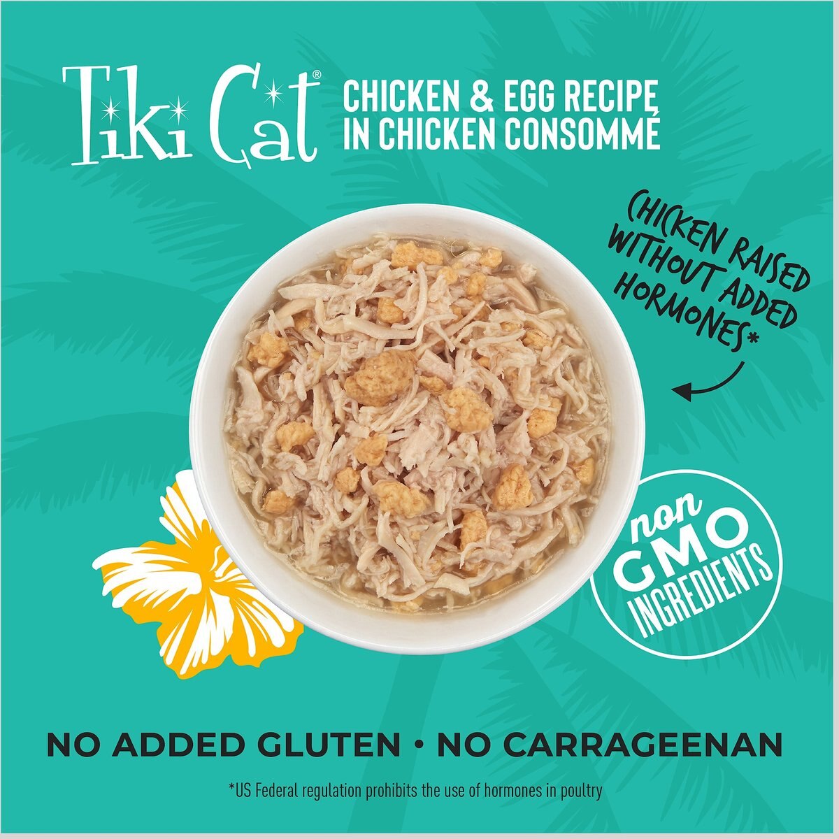 Tiki Cat Luau Chicken and Egg Recipe in Chicken Consommé Grain-Free Wet Cat Food， 10-oz， case of 4