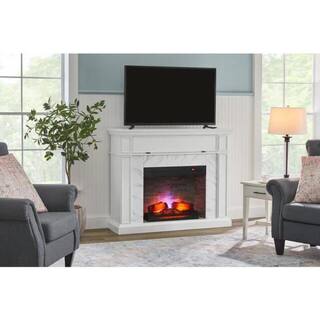 StyleWell Pritchett 53 in. W Wall Media Mantel Electric Fireplace in White Finish with White Faux Carrara Surround 150694