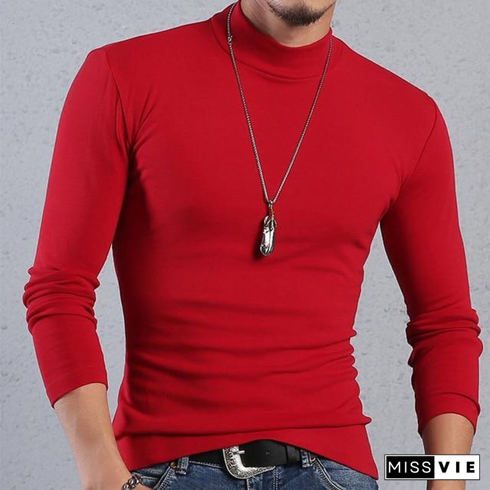 Half Turtleneck Men T-Shirt Casual Long Sleeve T Shirt Men Plus Size 6XL Fitness Tight Tee Shirt Men